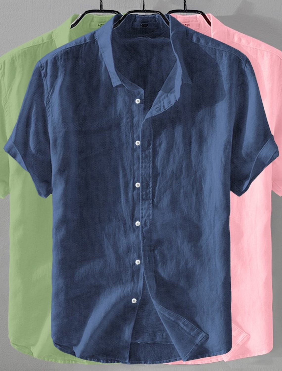 Men's Shirt Linen Shirt Summer Shirt Beach Wear Button Up Shirt Plain Casual Beach Black+White+Gray Navy Blue+Blue+White Khaki+Green+Navy Blue Navy Blue+Blue+Black Short Sleeve Turndown Summer