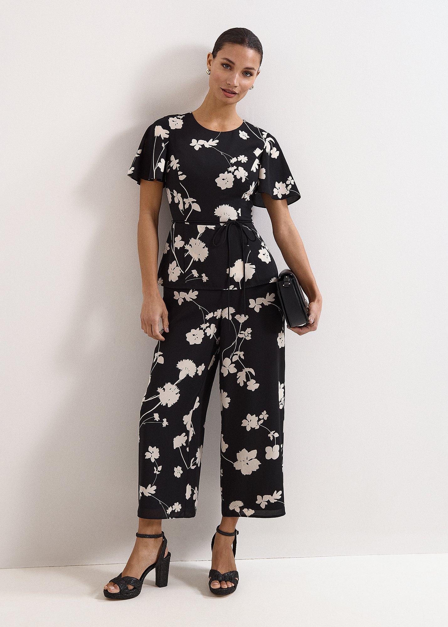 Petite Jolie Black Floral Peplum Jumpsuit