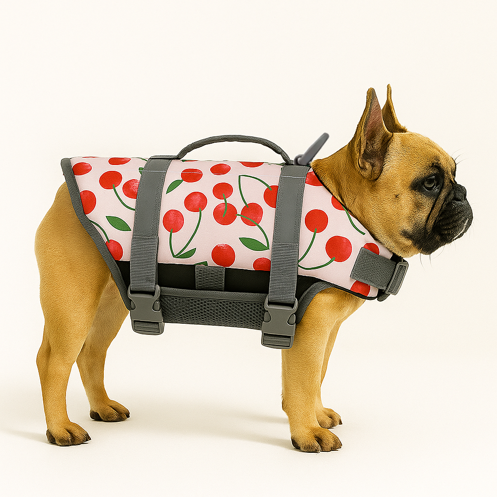 Frenchie Printed Life Vest – High Buoyancy Swim Jacket with Reflective Strips