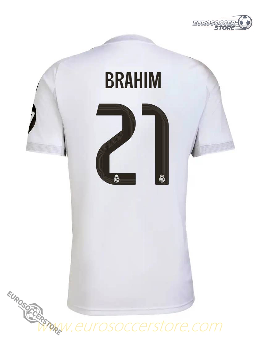 Real Madrid's 25-26 Home Jersey featuring Brahim with the number 21