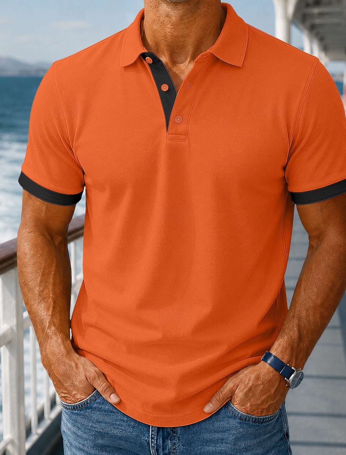 Men's Polo Shirts Casual Work Lapel Short Sleeve Basic Modern Plain Lightweight Buttons Spring & Summer Blue Lake blue White Yellow Burgundy Orange Polo Shirts