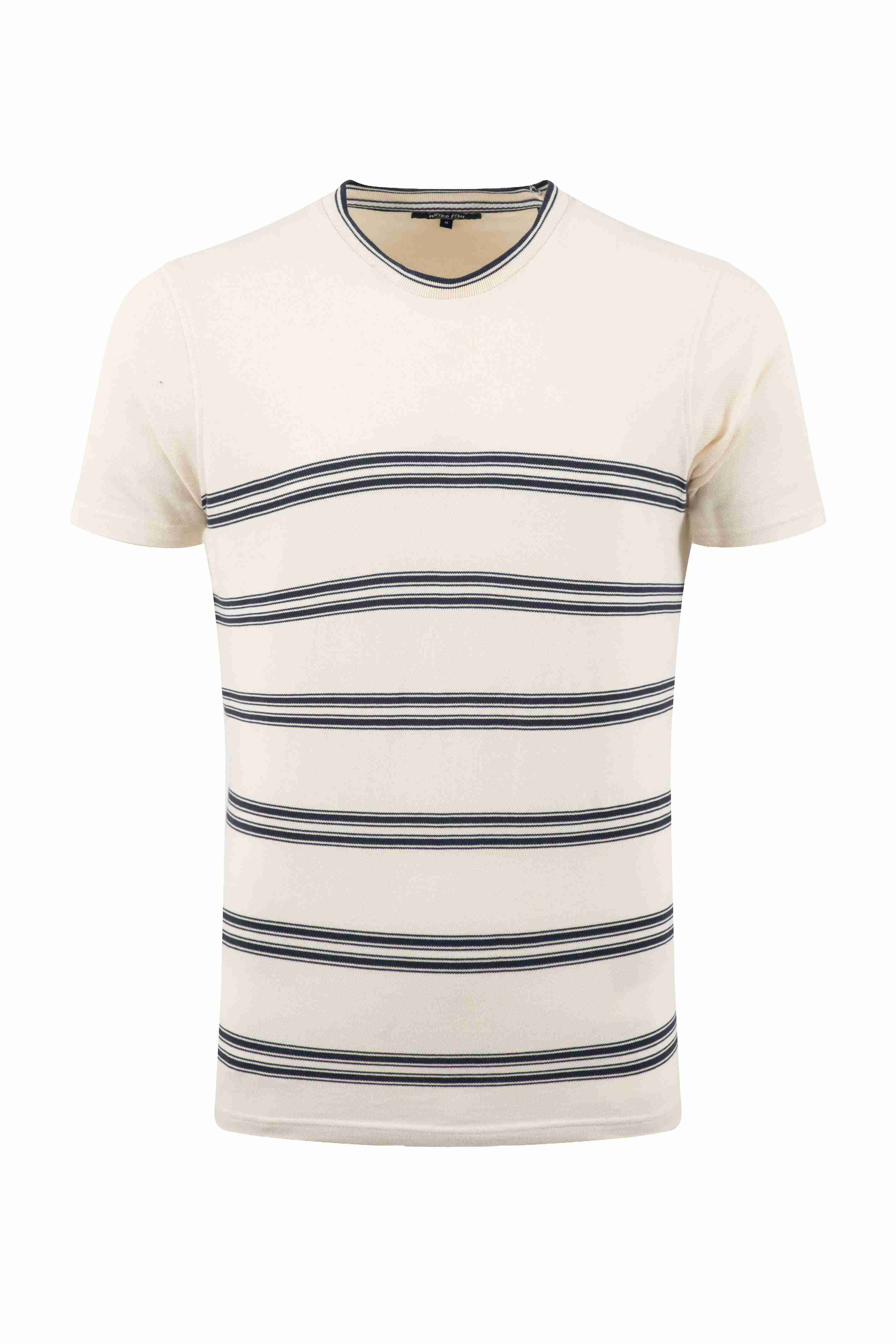 Fjord Pique Stripe Crew Neck T-Shirt Light Cream