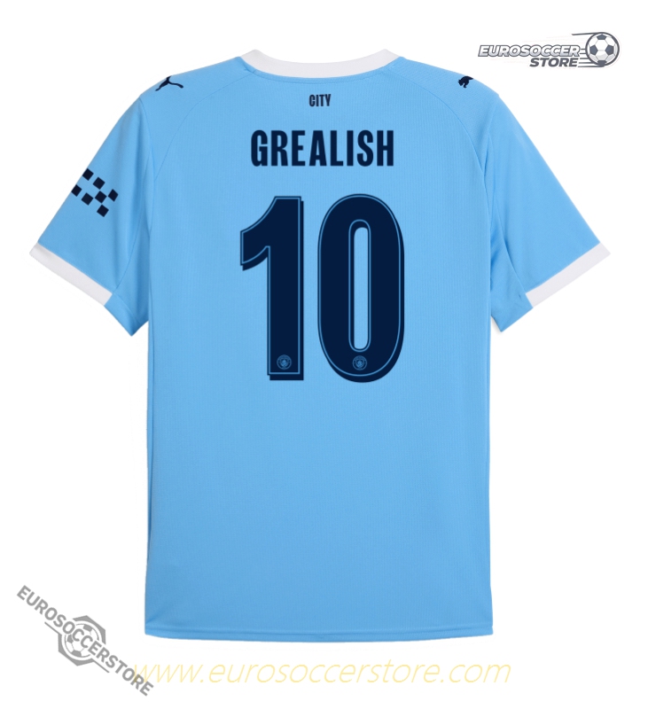 Manchester City 25-26 UEFA Champions League Home Jersey featuring Grealish, number 10