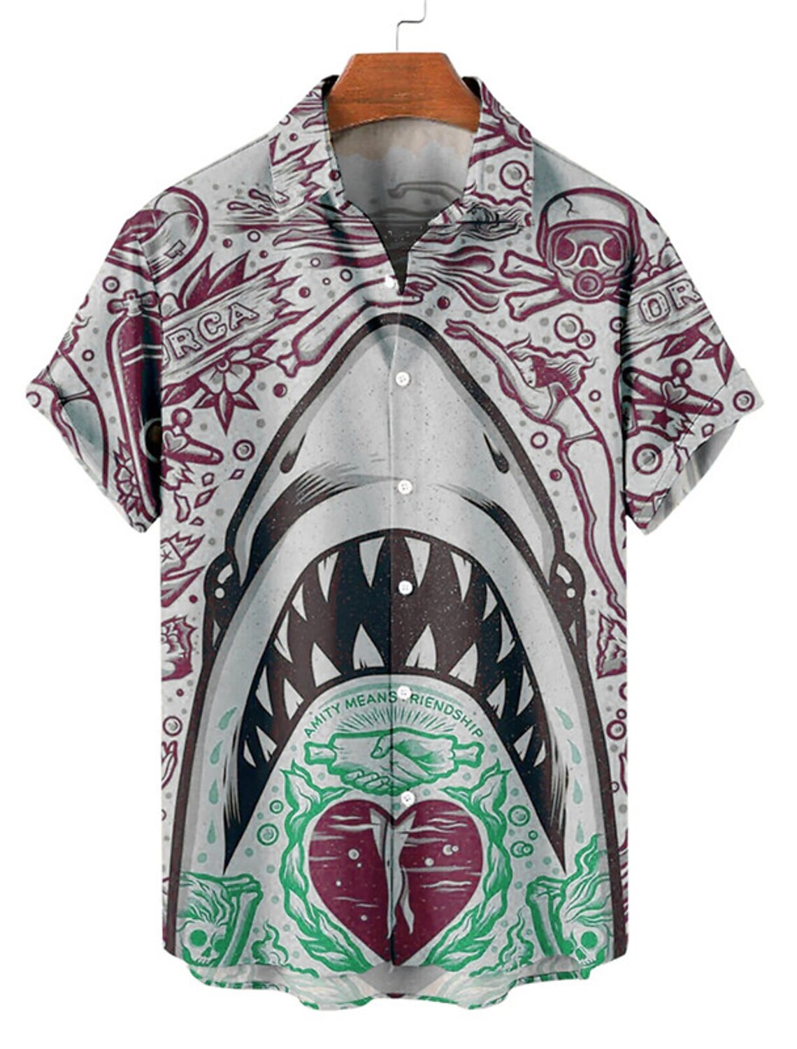 Men's Shark Tropical Shirt Summer Hawaiian Shirt Aloha Shirt Short Sleeve Shirt Turndown Casual Outdoor Street Casual Daily Pink Red Blue S M L