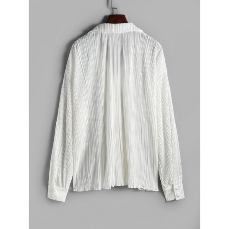 Plisse V Notched Drop Shoulder Shirt UC0775