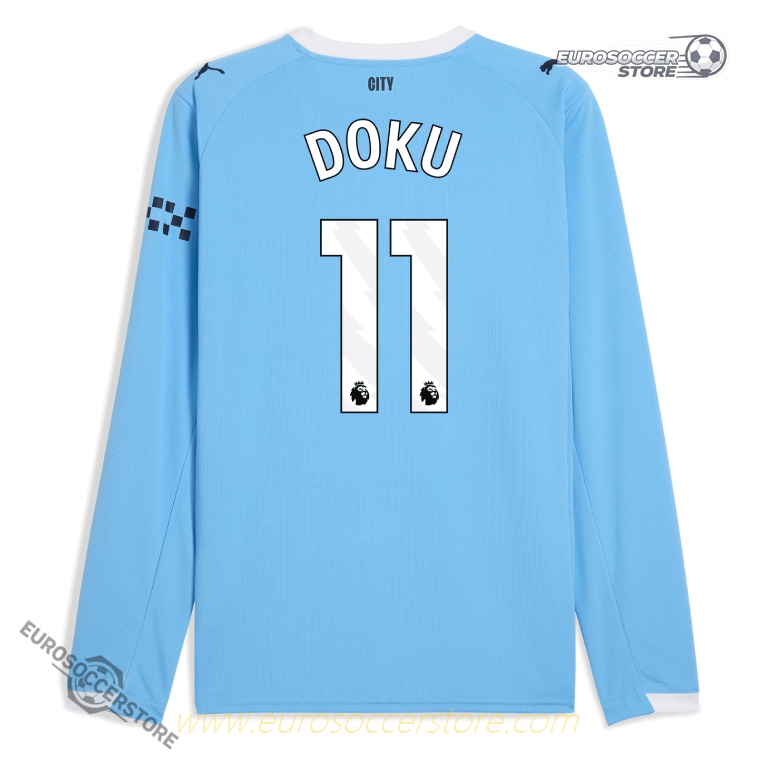 Long Sleeve Home Jersey of Manchester City for 25-26 Season with DOKU 11