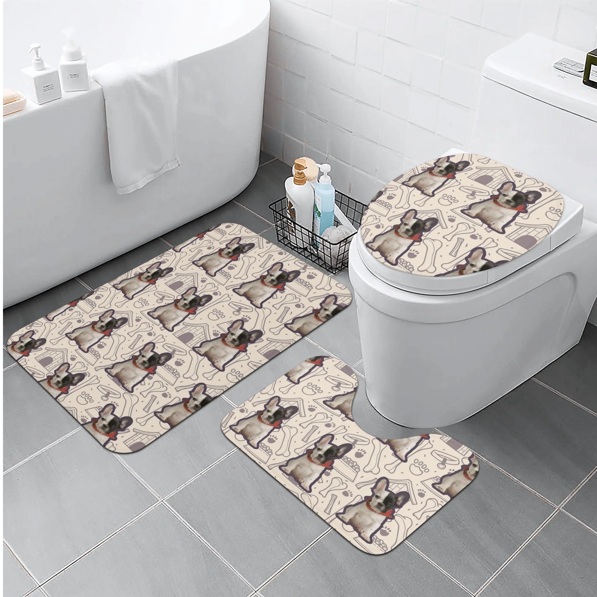 Bathroom Set With Your Frenchie’s Image Paw Protection | Non-slip Design