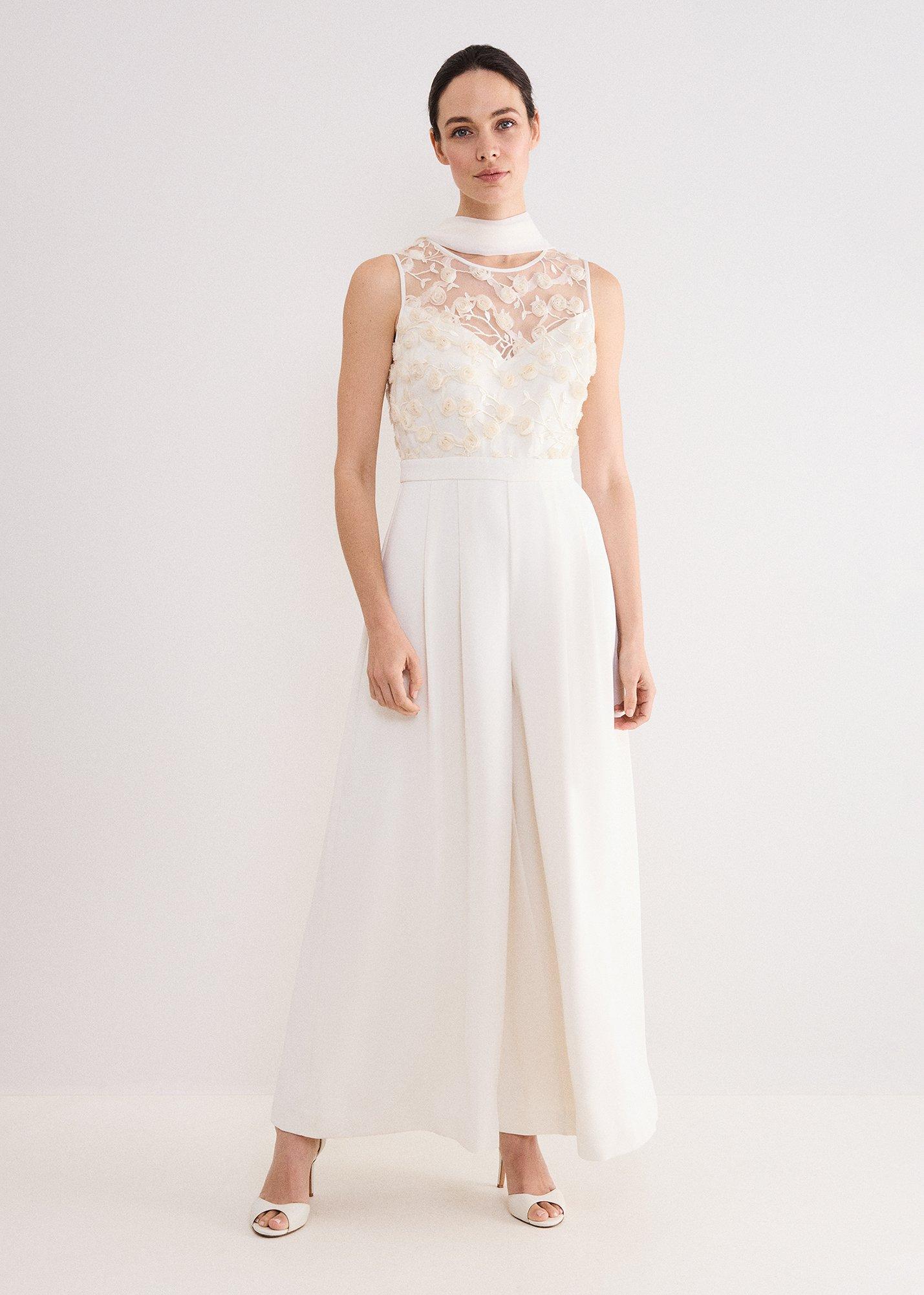 Petite Florentina Cream Textured Jumpsuit