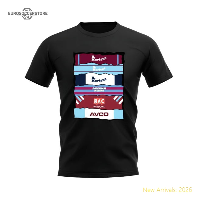 First-class West Ham Shirt Sponsor History T-shirt (black)