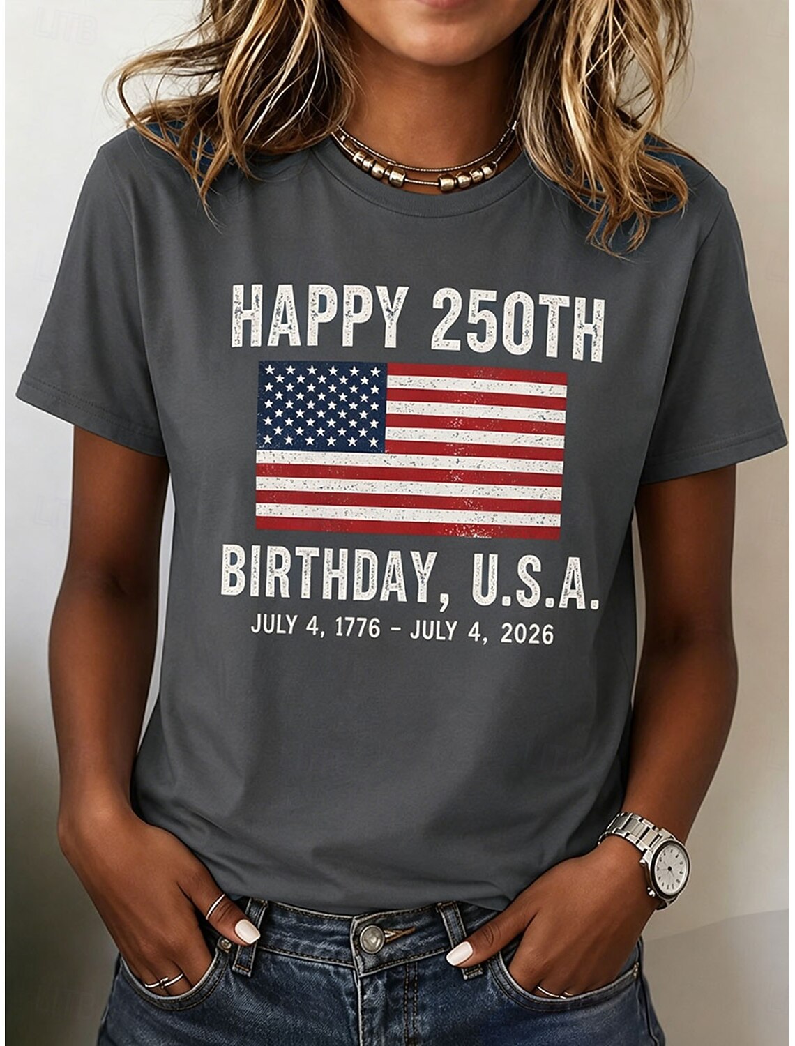 American Independence Day Women's T Shirt Print Graphic Letter American Flag Stylish Classic Casual Short Sleeve V Neck Regular Tops Casual Daily Blue White Gray Summer Spring