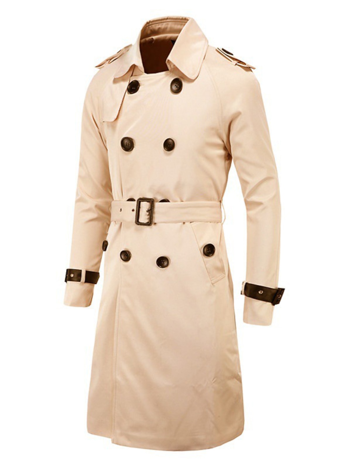 Men's Winter Coat Peacoat Trench Coat Street Business Fall Winter Polyester Thermal Warm Breathable Outerwear Clothing Apparel Casual Solid Color Pocket Turndown Double Breasted