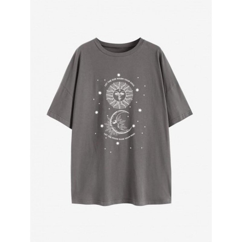 Oversized Sun Star Moon Graphic T-shirt JI9988