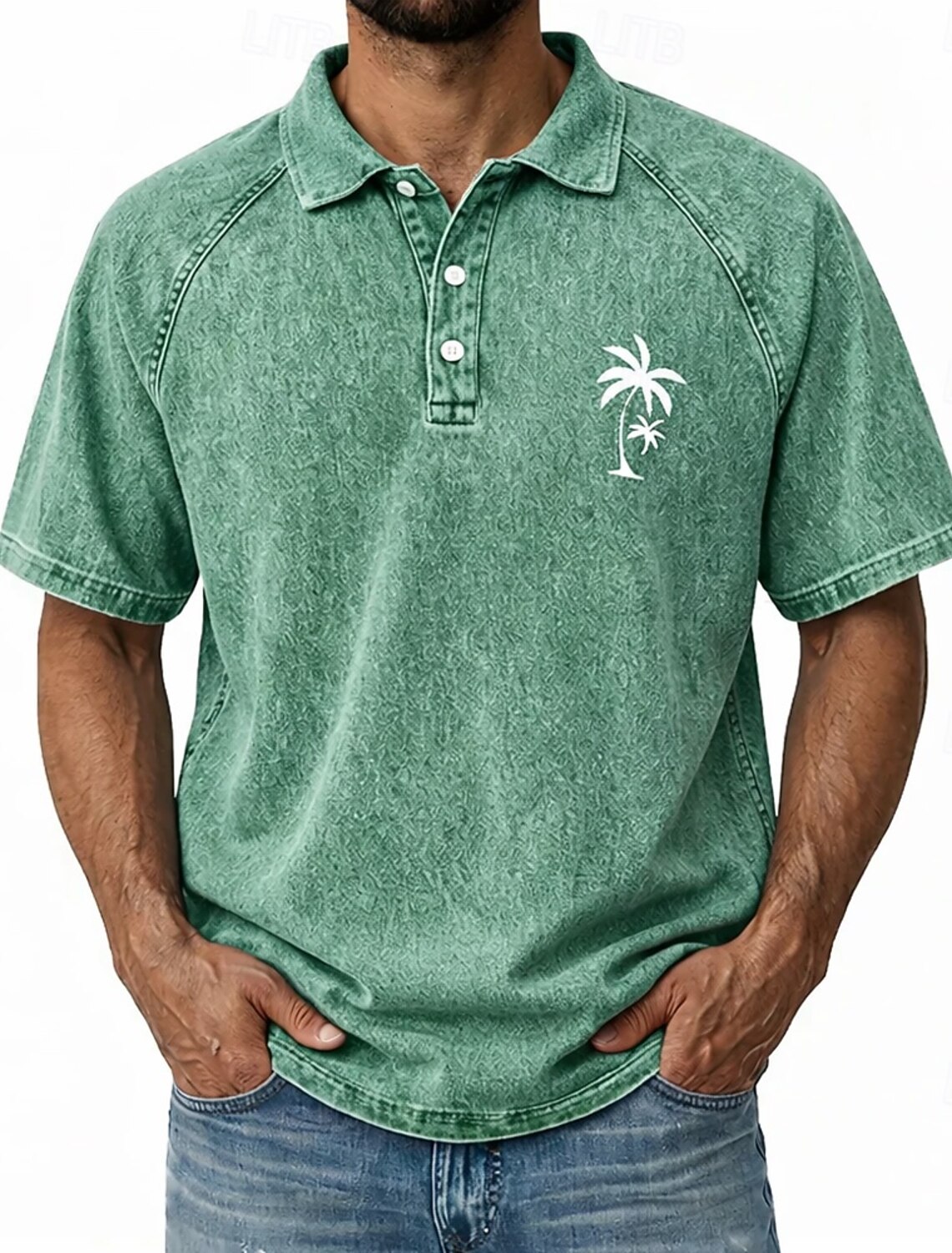 SoftFade™ Men's Polo Shirts 100% Cotton Acid Wash Shirt Casual Holiday Lapel Short Sleeve Fashion Basic Plain Vintage Distressed Summer Spring Dark Brown Black Light Green Navy Blue Light Purple