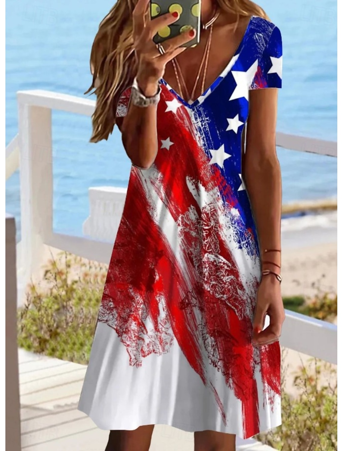 American Independence Day Women's Mini Dress Sundress T Shirt Dress Tee Dress A Line Dress Casual Daily Regular Fit Flag Short Sleeve Crew Neck V Neck Blue Navy White Summer