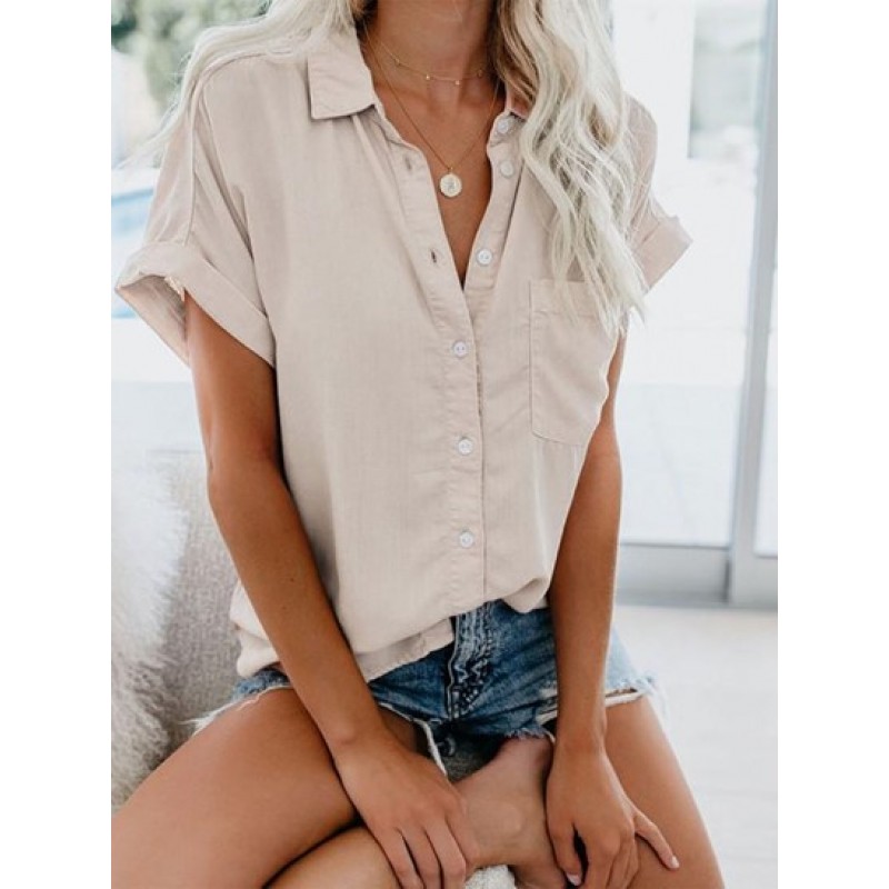 Cuffed Sleeve Front Pocket Button Down Shirt MV3598