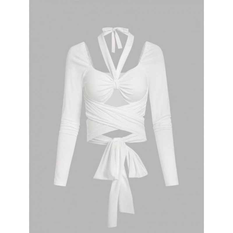 Tie Criss Cross Cut Out Halter Tee SQ9990