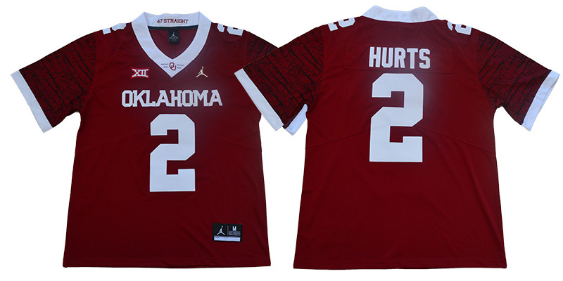 Men's OU Sooners Jalen Hurts #2 alternate jersey Red 2024 authentic