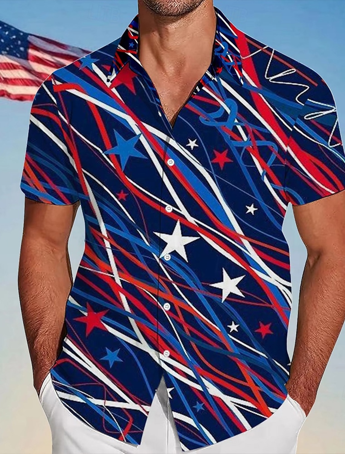 Independence Day Men's 4th of July U.S. 250th Anniversary Map US Flag Shirt Summer Shirt Button Up Shirt Short Sleeve Fashion Casual Streetwear Vacation Holiday Summer Turndown 3D Print Front One