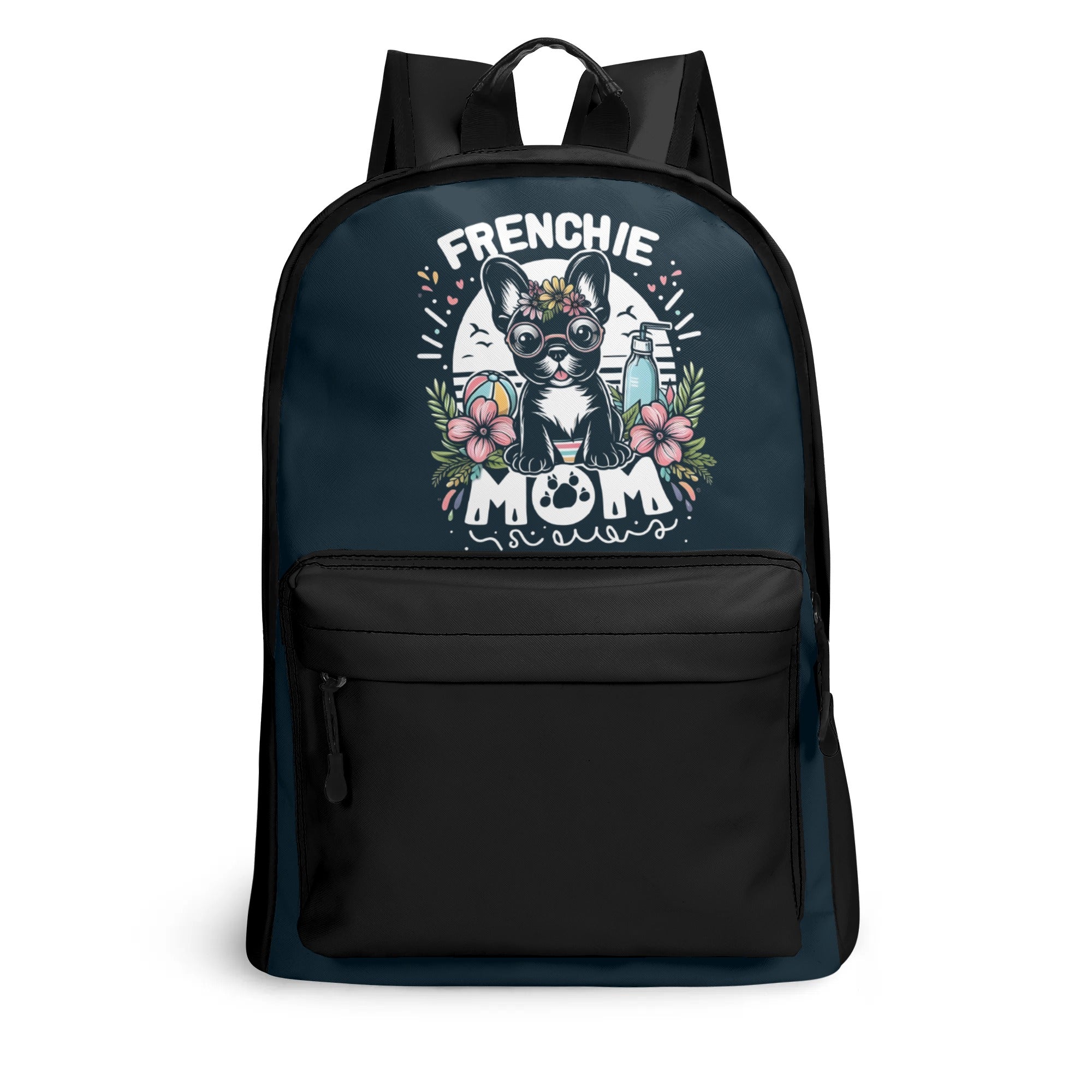 Stylish Frenchie Mom - 17 Inch (pu) Leather Backpack for Casual Outings