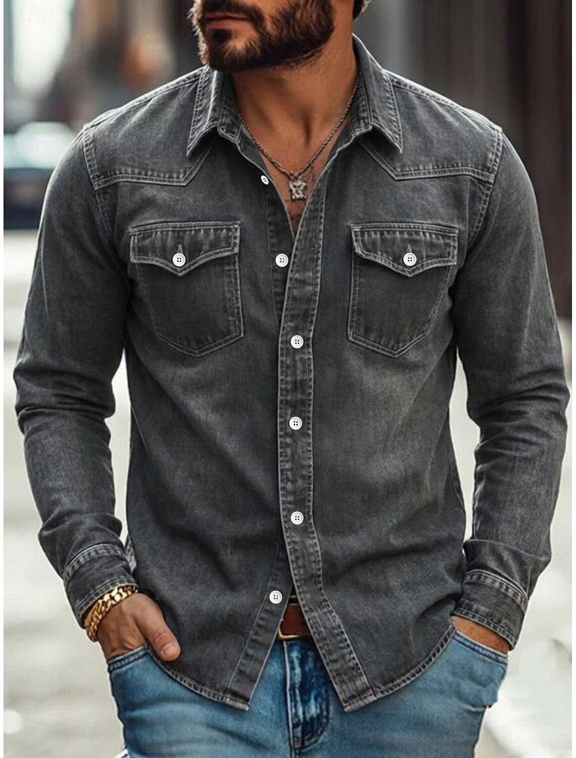 Men Shirt Casual Shirt Work Shirt Western Shirt Button Up Shirt Faded Shirt Blue Black Red Green Long Sleeve Plain Shirt Collar Casual Daily Front Pocket Clothing Apparel Cotton Elastane Elegant