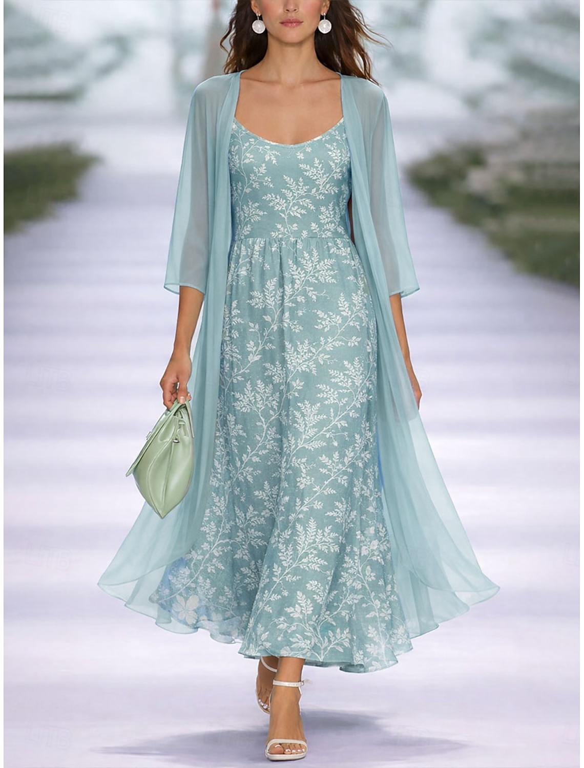 Women's Midi Dress A Line Dress Vacation Casual Boho Regular Fit Ombre Graphic 3/4 Length Sleeve V Neck Blue Light Pink Pink Light Blue Summer Spring Fall Winter