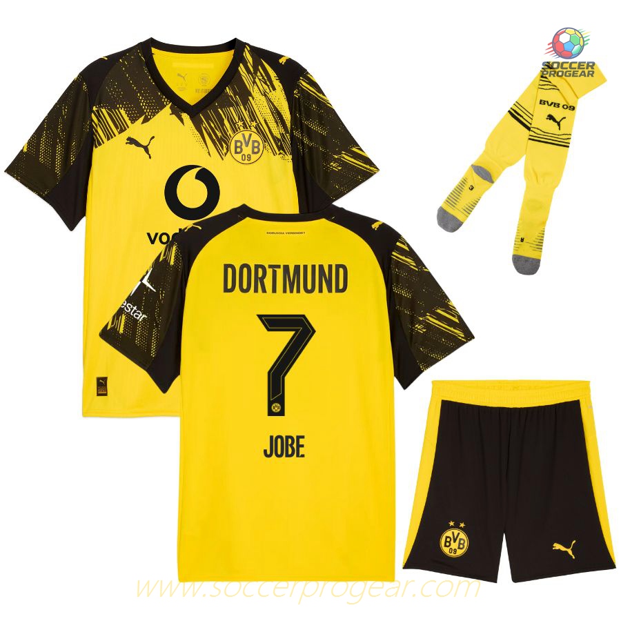 BVB Dortmund Home Soccer Football Kit Children Team Jersey 2025-26 Edition Jobe