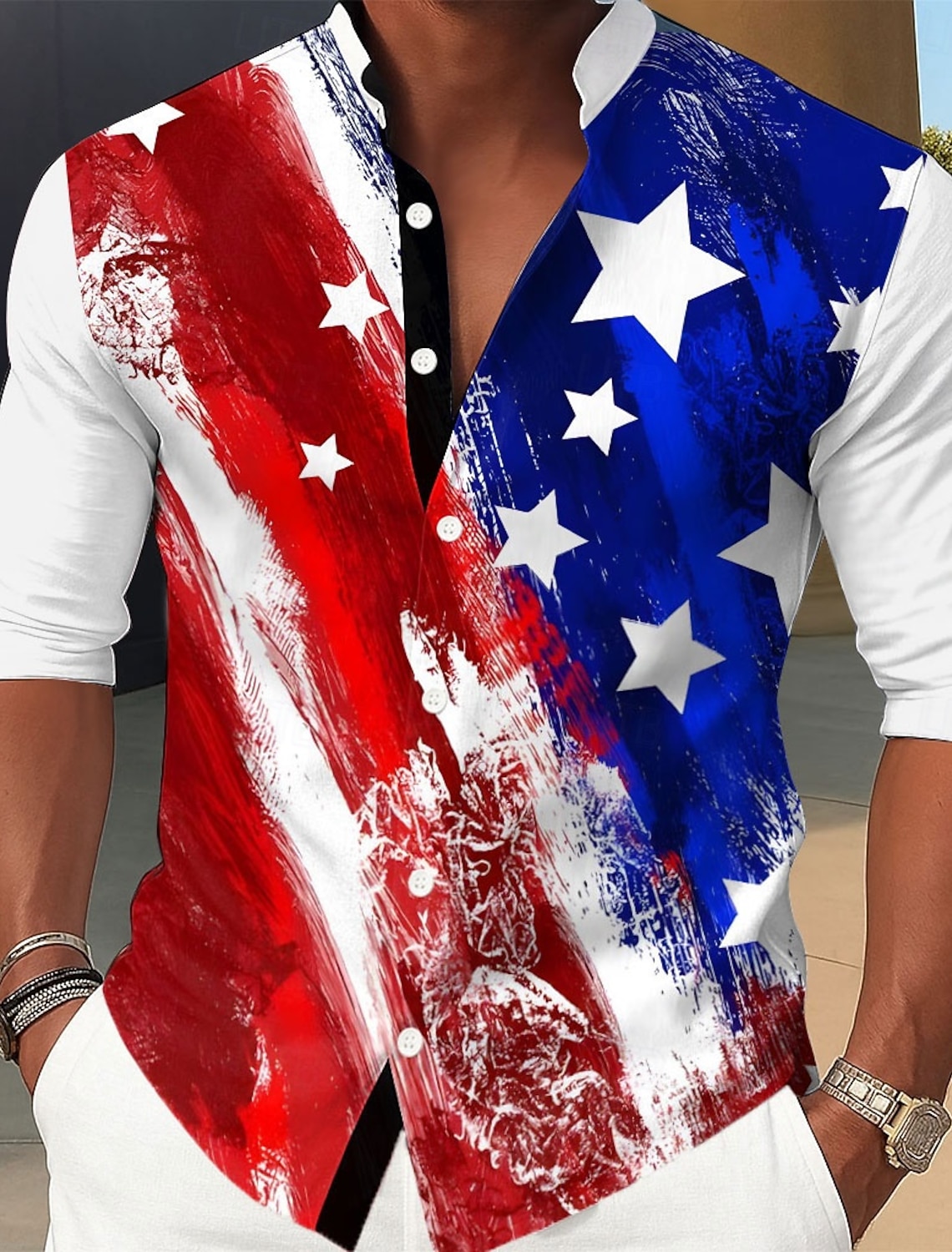 Men's 4th of July U.S. 250th Anniversary Goddess American Flag Shirt Summer Shirt Button Up Shirt Short Sleeve Patriotic Outdoor Holiday Summer Spring Turndown 3D Print Collared Shirts Front One
