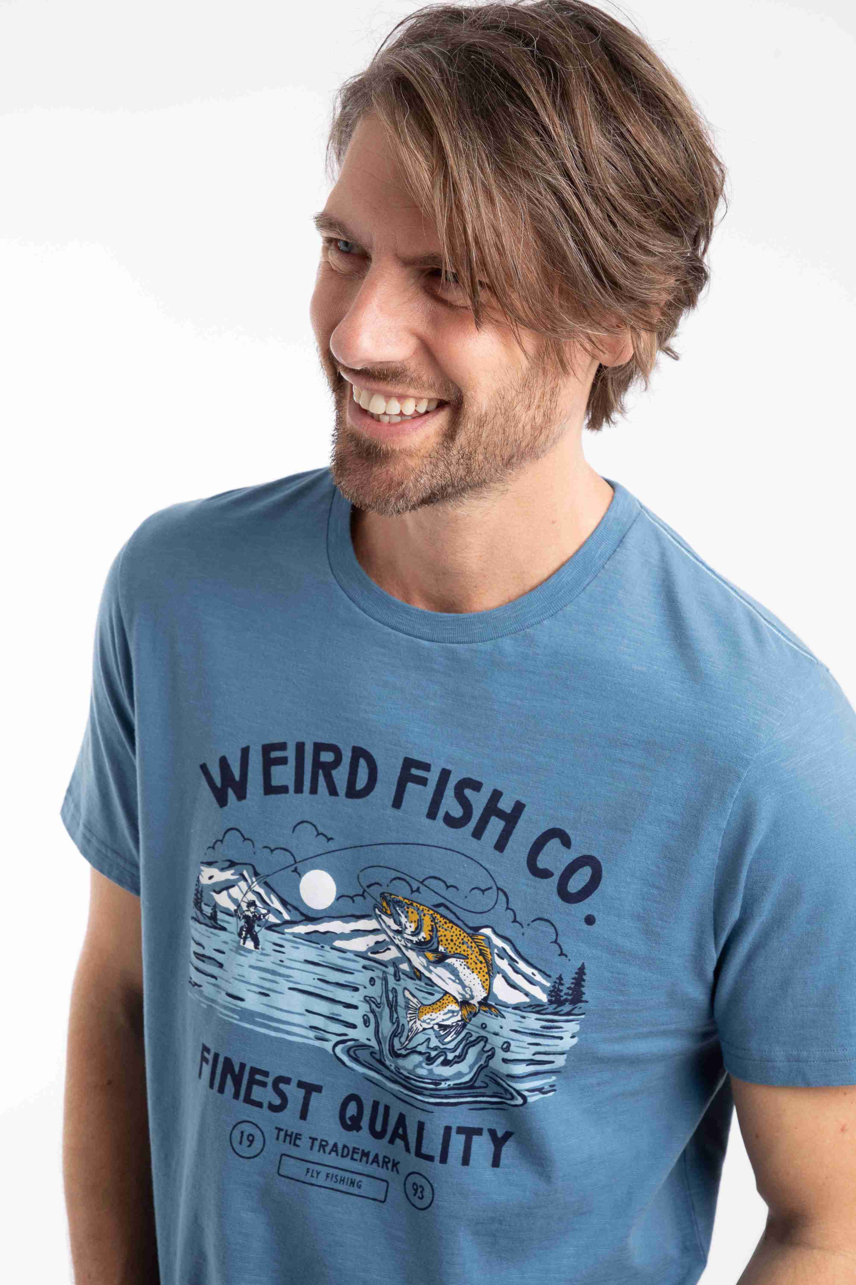 Fish Out Of Water Front Print Graphic T-Shirt Washed Blue