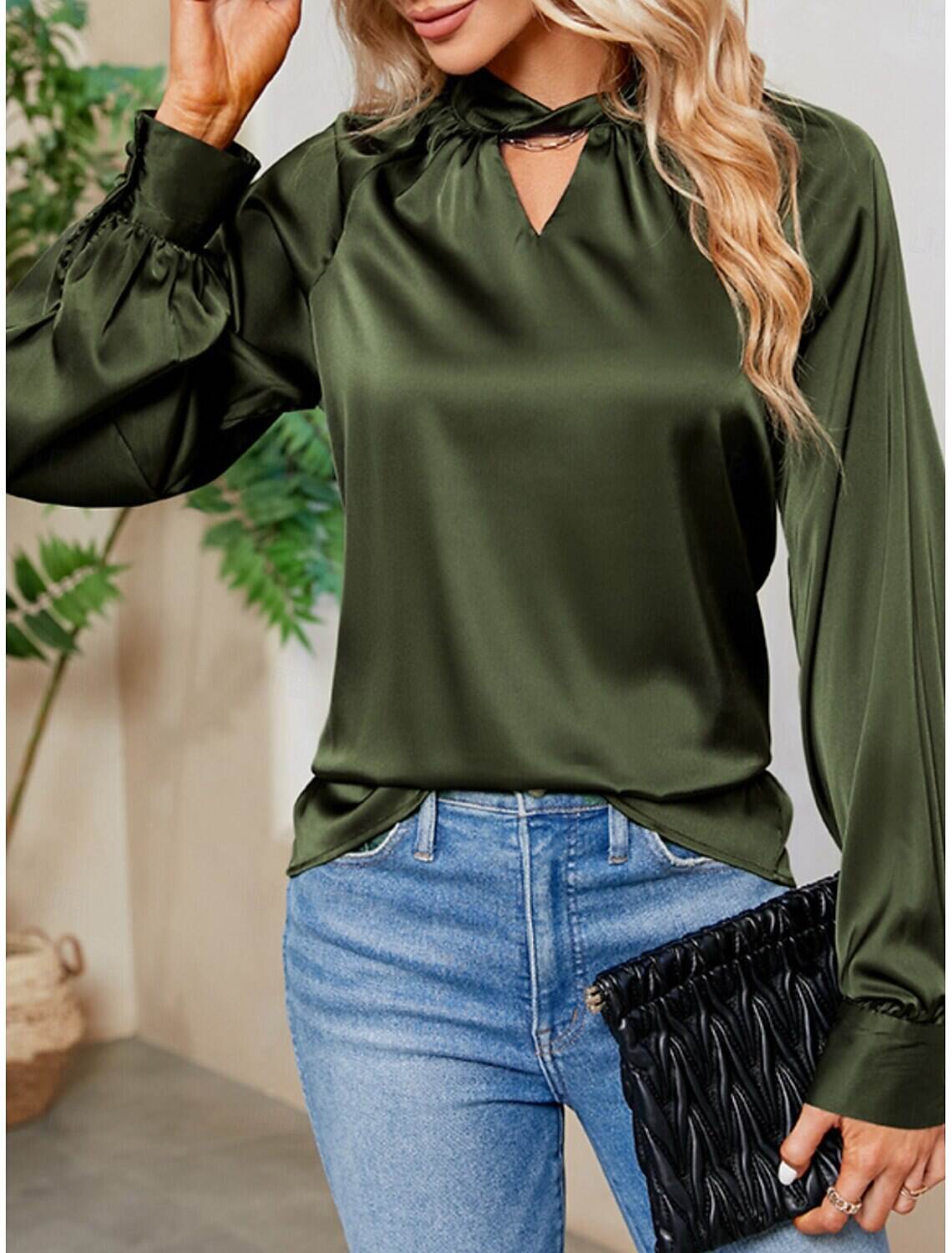 Women's Satin Shirt Blouse Party Work Ladies Stylish Long Sleeve Fall Winter