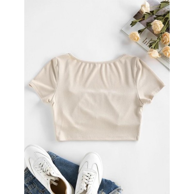 Ribbed Ruched Cutout Crop Tee RW1781