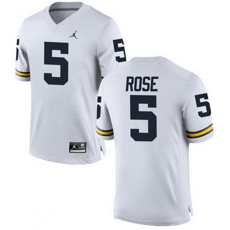 Men's U-M Wolverines White 2024 performance Jalen Rose #5 home jersey