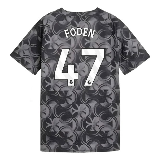 2025-2026 Man City Warm Up Jersey (Black) - Kids (Foden 47) (Limite...