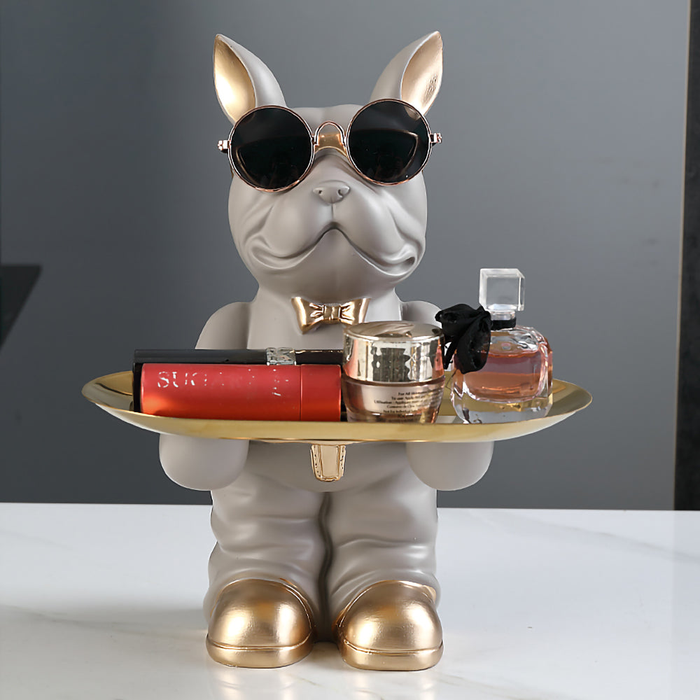 Decorative Frenchie Figurine with Storage Tray - Add Whimsy and Order to Your Room