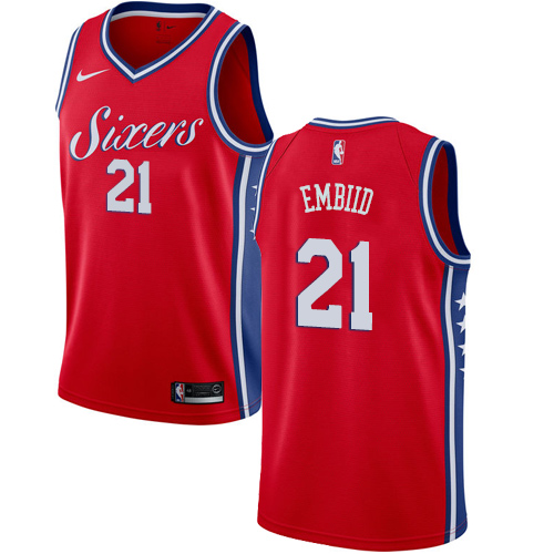 PHI #21 Joel Embiid High-Quality 2024 Statement NBA Jersey - Red