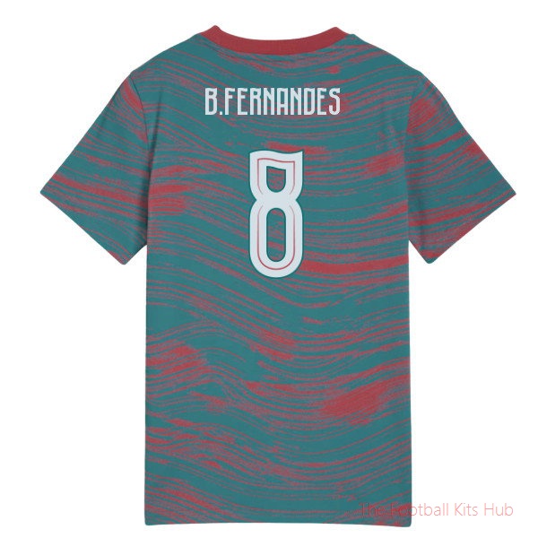2026-2027 Portugal FtblCulture Tee AOP (Red-Green) - Kids (B.Fernandes 8)