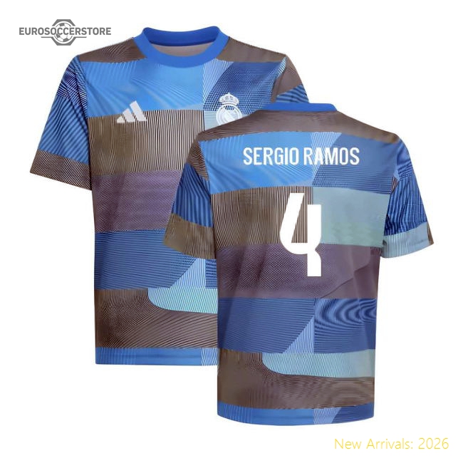 Professional-Grade 2025-2026 Real Madrid Pre-Match Shirt (Blue) - Kids (Sergio Ramos