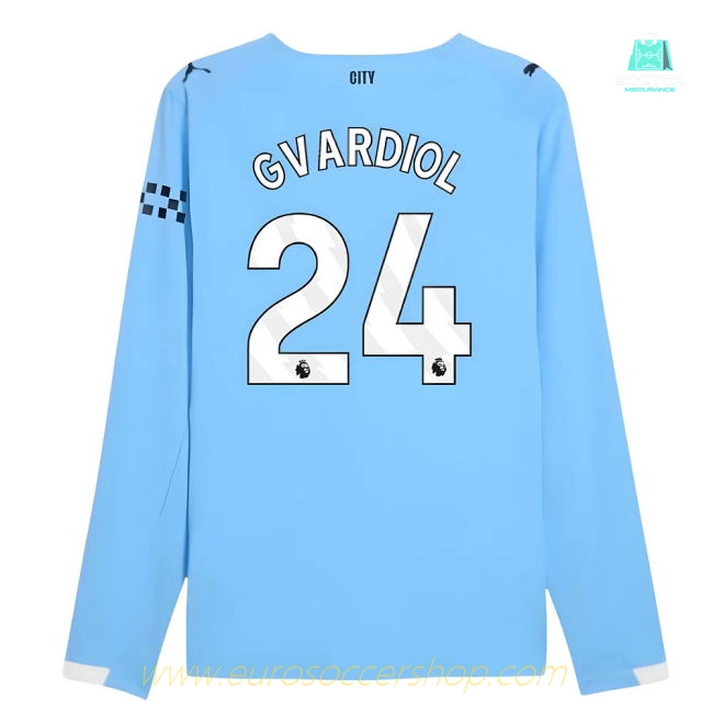 2025-2026 Man City Authentic Long Sleeve Home Shirt (Gvardiol 24)