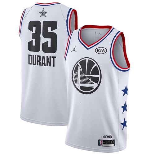 White Jordan Kevin Durant #35 Warriors Jersey - Polyester Game Day Wear
