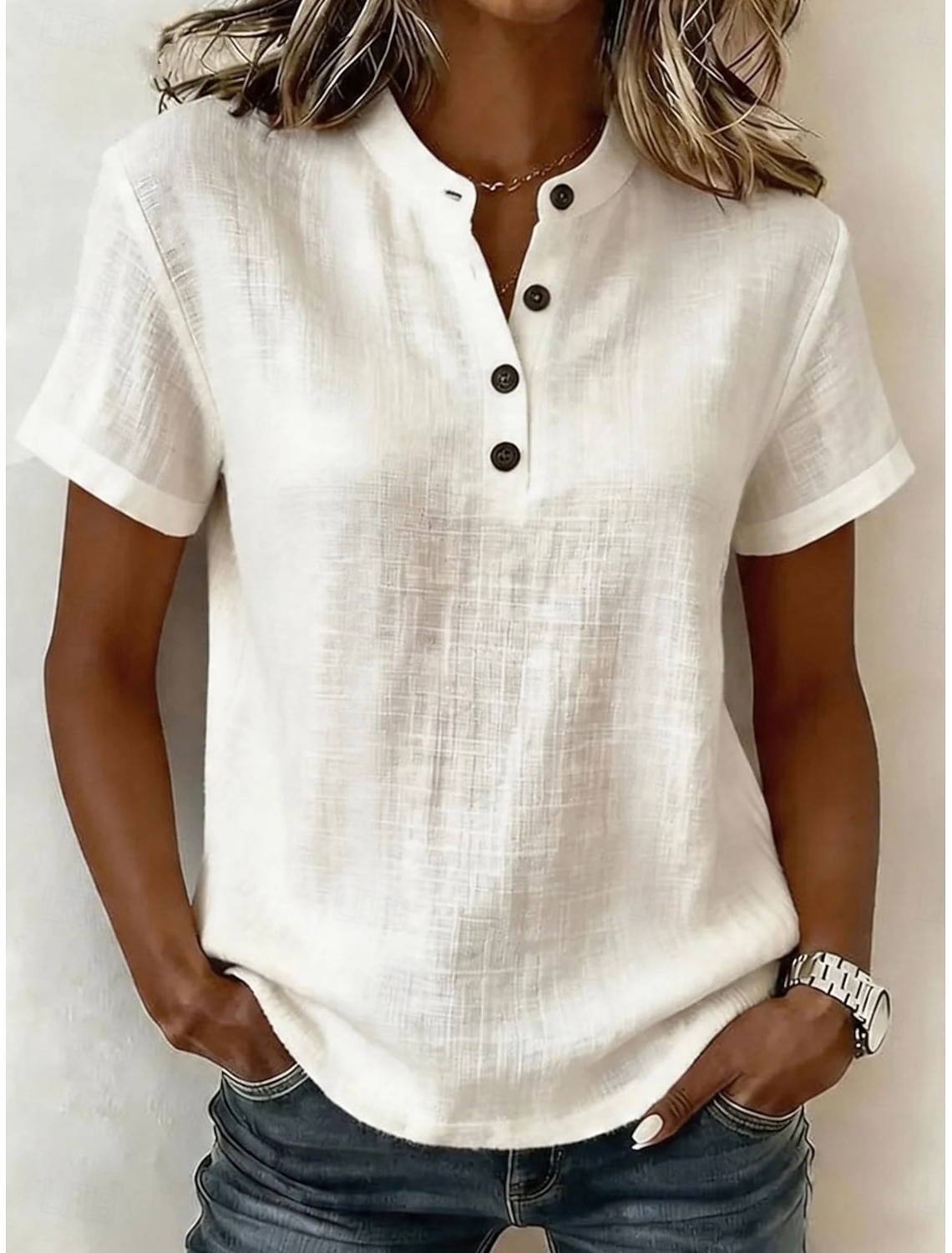Women's Polo Shirts Blouse Lace Tops Plain Bohemia 3/4 Length Sleeve Lapel Regular Tops Light Blue White Pink Royal Blue Sky Blue Summer Spring
