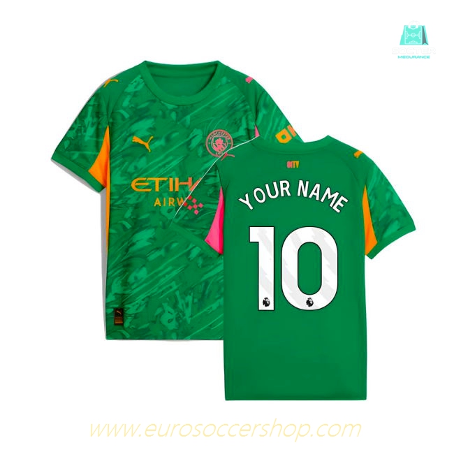 2025-2026 Man City Goalkeeper Away Shirt (Green) - Kids (Your Name)
