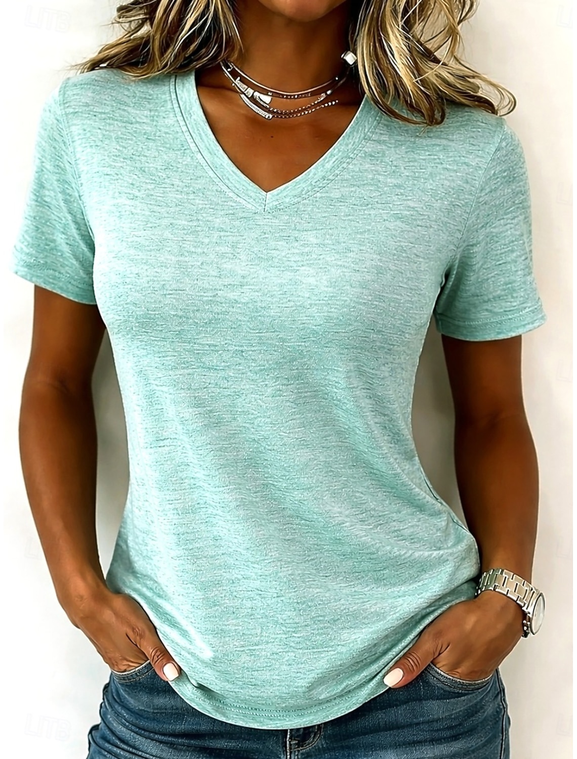 Women's 100% Cotton T-Shirts - Quality Basic Short Sleeve V Neck Tee