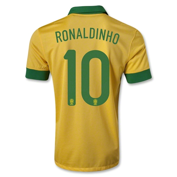Comfort Fit 1314 Brazil 10 RONALDINHO Yellow Home Jersey Shirt
