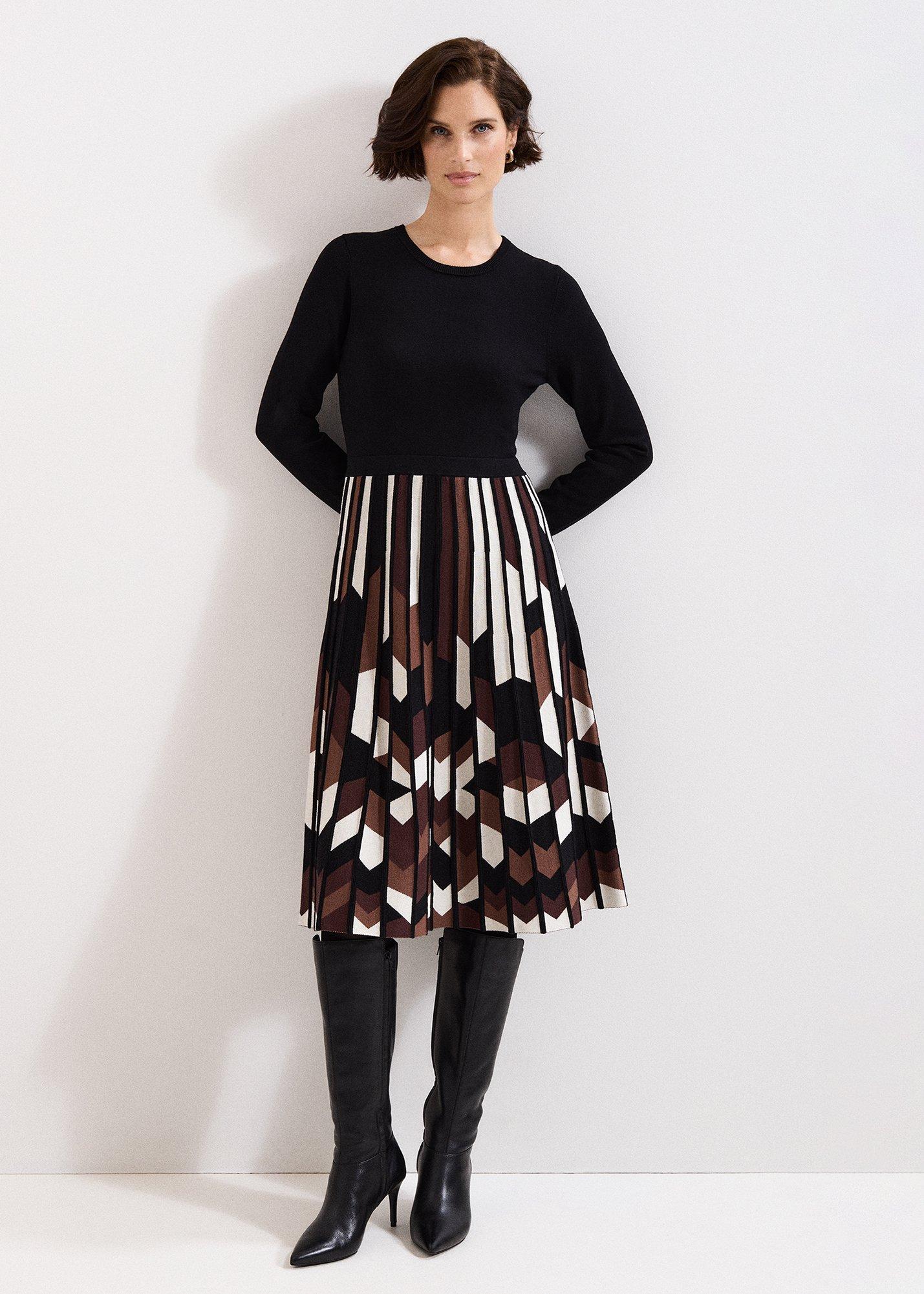 Maci Fit and Flare Pleated Knit Dress