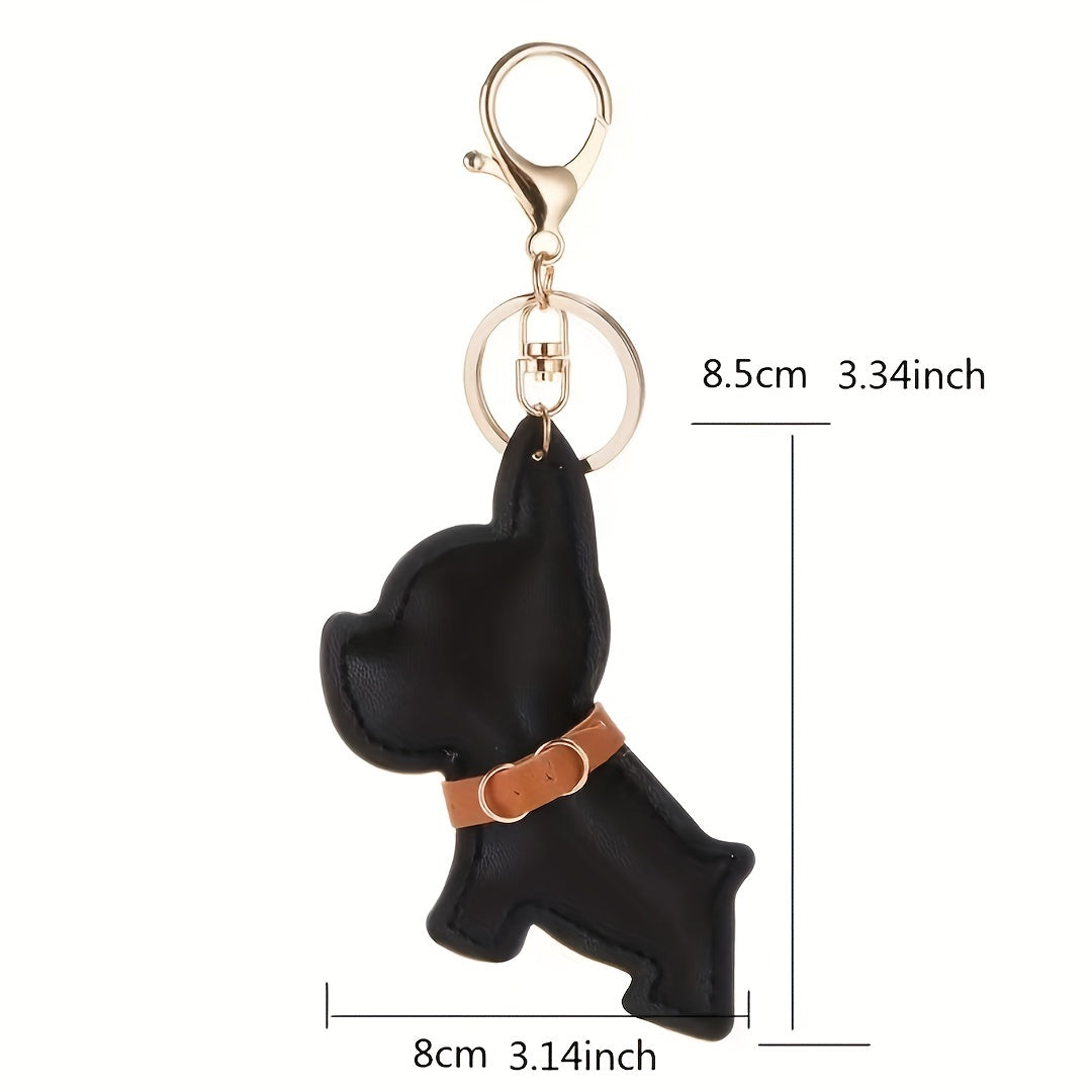 Trendy French Bulldog Shape Faux Leather Pendant Keychain Everyday Use