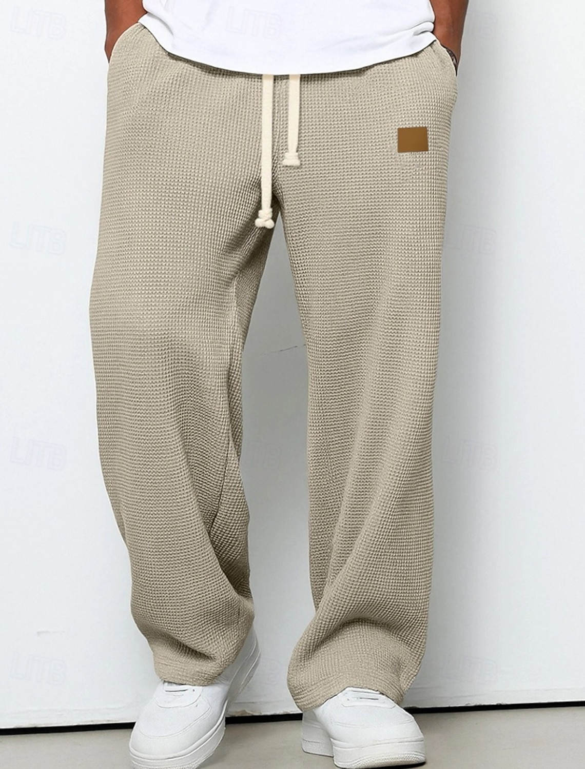 Men's Sweatpants Trousers Straight Leg Waffle Pants Drawstring Pocket