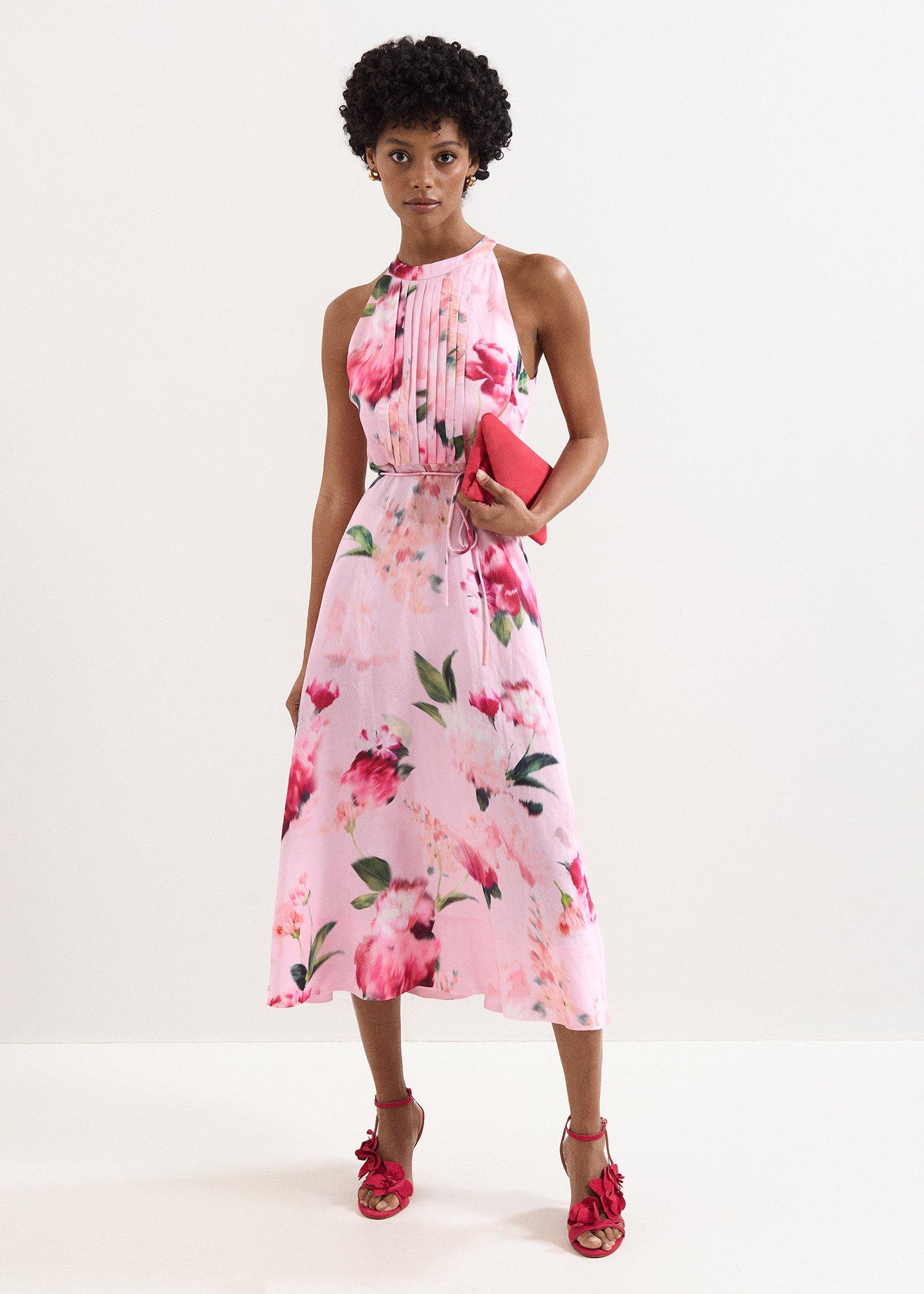 Petite Bethany Pink Floral Midi Dress