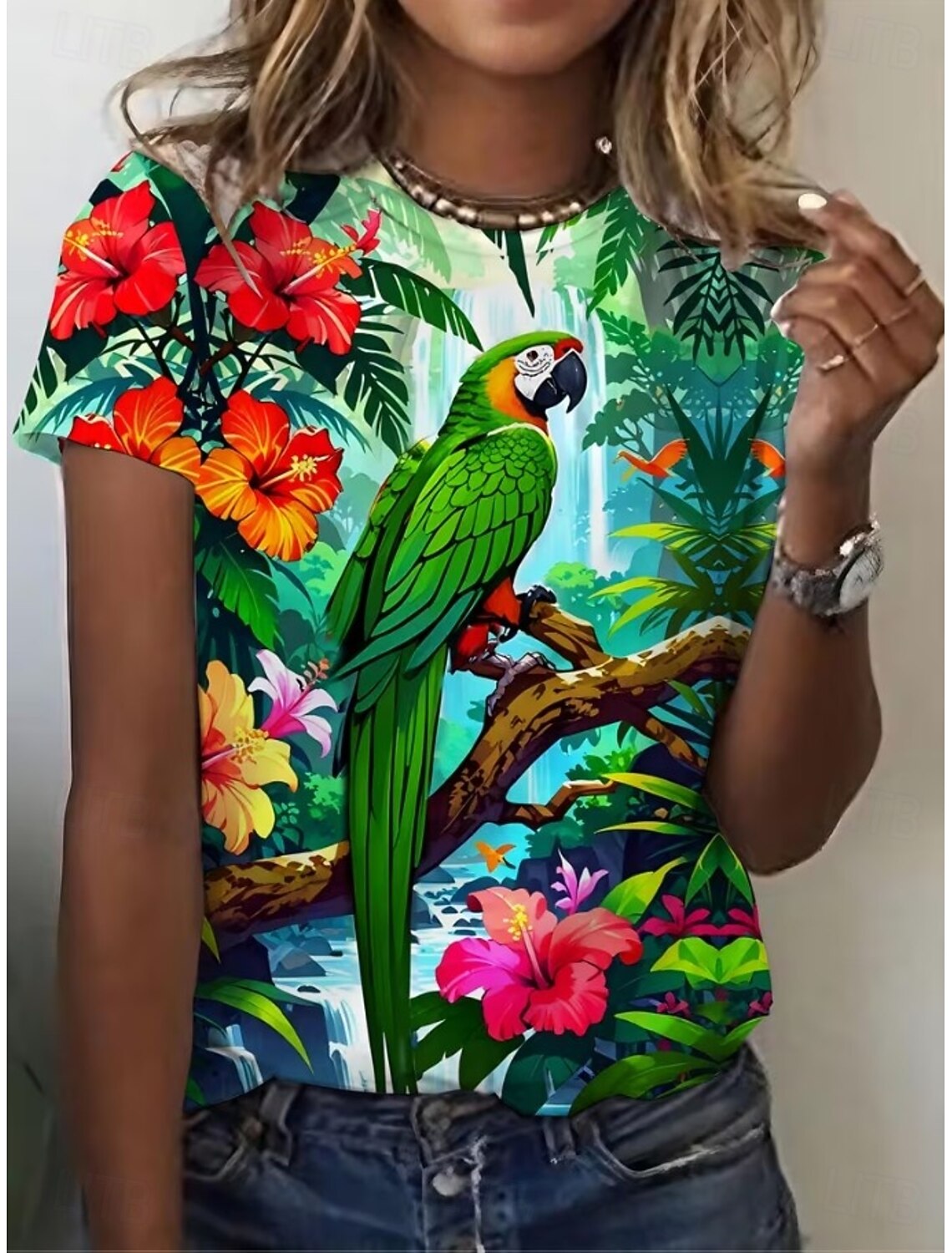 Women's T Shirt Print Graphic Animal Bird Vintage Stylish Classic Short Sleeve Crew Neck Regular Tops Daily Weekend Blue Green Summer Spring