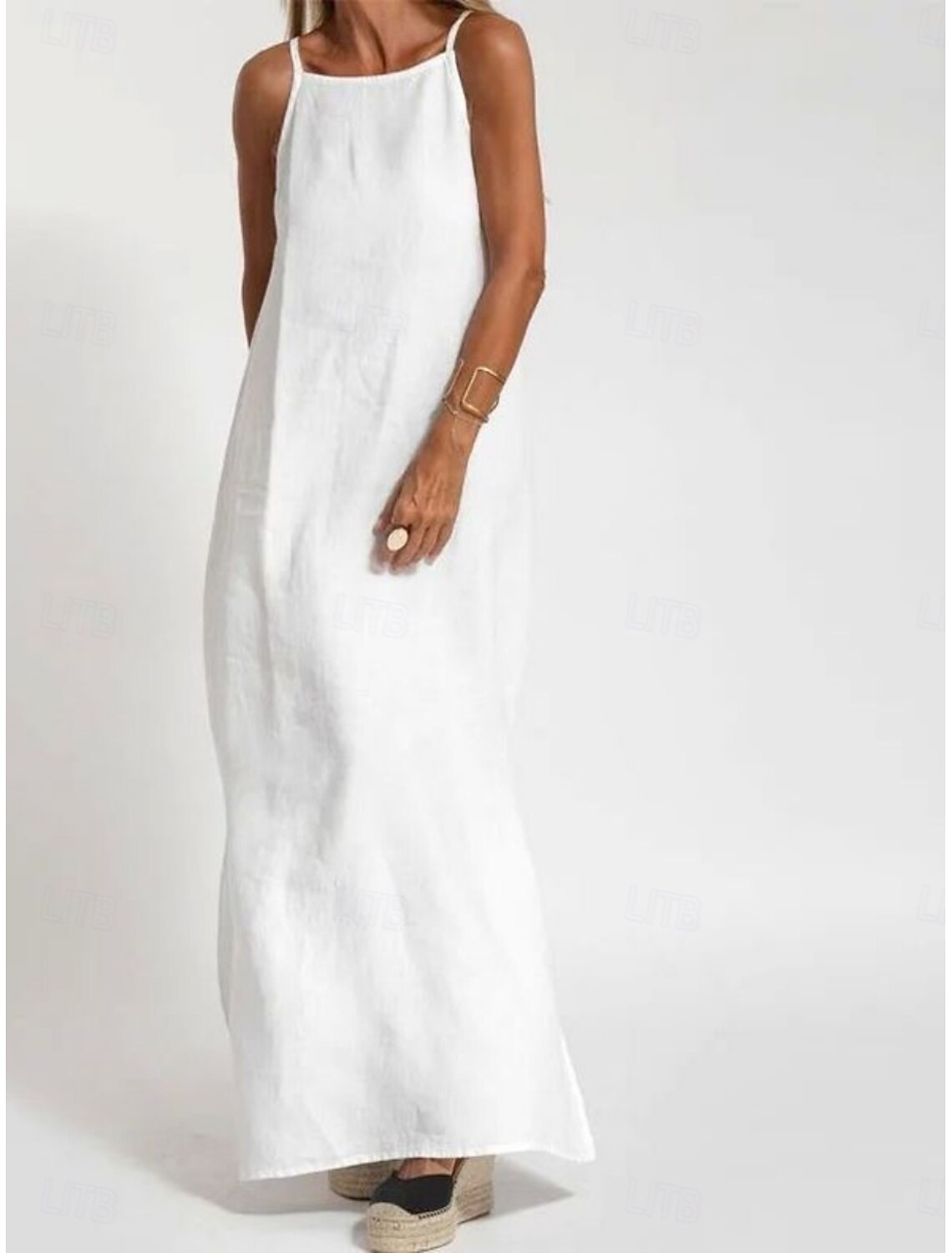 Women's Maxi Dress Cotton Blend Shift Dress Sundress Casual Dress Basic Casual Daily Vacation Regular Fit Plain Sleeveless Strap White Army Green Summer