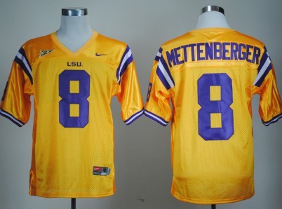Men's LSU LA Tigers Yellow 2024 embroidered Zach Mettenberger #8