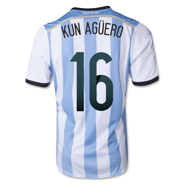 2014 Argentina 16 KUN AGUERO Home Soccer Jersey Shirt - Official